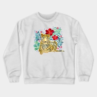 Tropical Leopard - Red Crewneck Sweatshirt